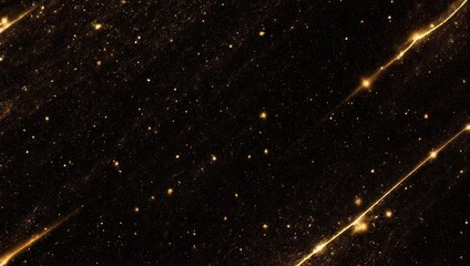 Abstract gold and black composition with sparkling particles and diagonal lines