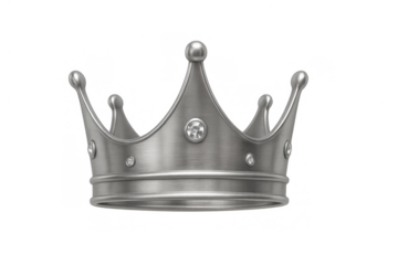 Silver crown object representing royalty, power, and success, decorated with jewels on transparent background