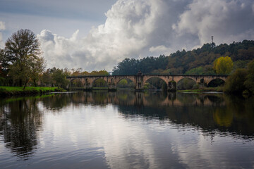 Obraz premium Ponte da Barca bridge over Lima river. Ancient portuguese village.