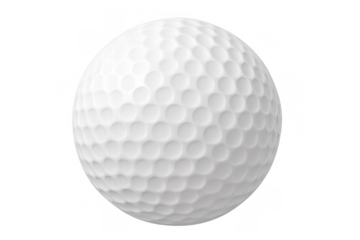 White golf ball with dimpled texture, representing sport, game, leisure, and competitive playing on a transparent background