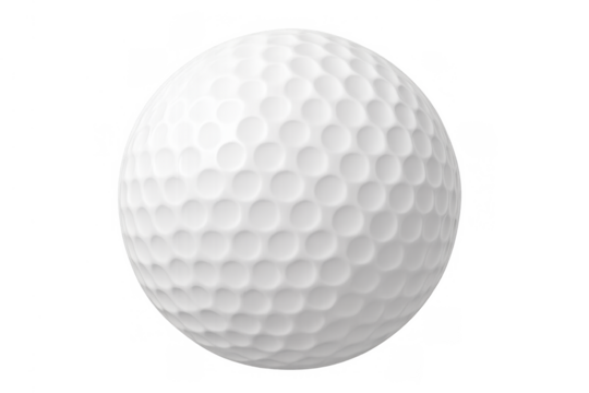 White golf ball with dimpled texture, representing sport, game, leisure, and competitive playing on a transparent background