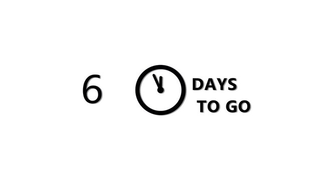 Counting 14 days to go animation.  Count days with clock icon. Countdown days left animation.