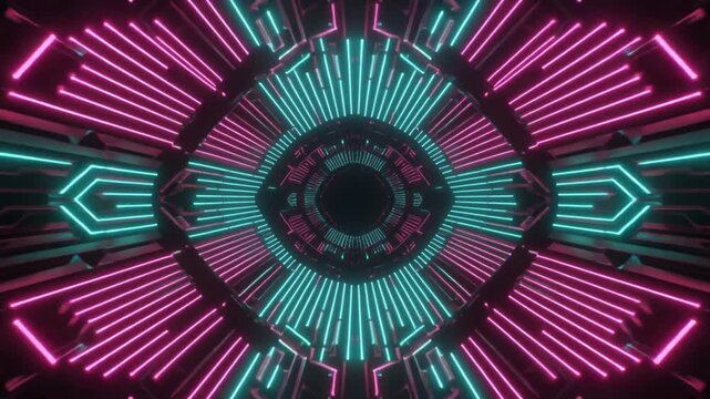 Dynamic Neon Light Tunnel Background Futuristic Cyber Corridor Abstract Digital Geometry
