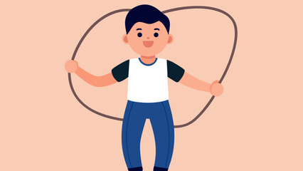 A happy boy with a rope jumping in a vector illustration