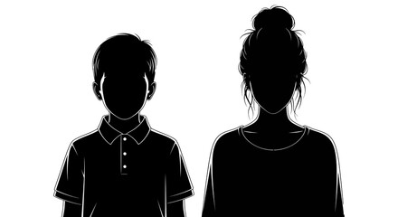 Black silhouette vector illustration of an anonymous mother and son, representing family, parenting, and relationships