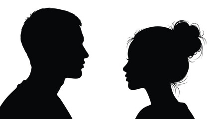 Conceptual depiction of a man and woman's silhouettes in profile, illustrating the profound essence of human connection and interpersonal communication through gender dynamics