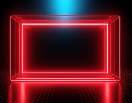 red neon light rectangle on dark background with reflection for modern abstract wallpaper design use - Powered by Adobe