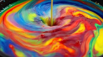 Dynamic vortex of vibrant rainbow colors created by mixing liquid paint in a swirling motion - Powered by Adobe
