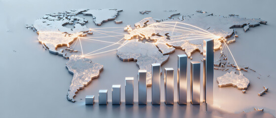 Global Business Growth with 3D Map and Rising Bars