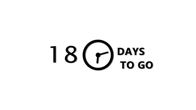 Counting 86 days to go animation.  Count days with clock icon. Countdown days left animation.