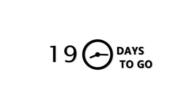 Counting 89 days to go animation.  Count days with clock icon. Countdown days left animation.