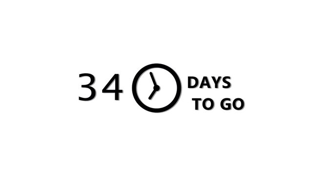 Counting 76 days to go animation.  Count days with clock icon. Countdown days left animation.