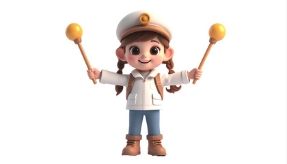 Cheerful Cartoon Child Holding Drumsticks Portrait.