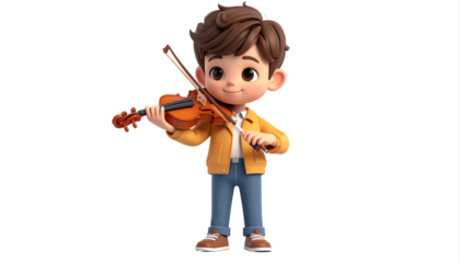 Young boy playing violin solo portrait.