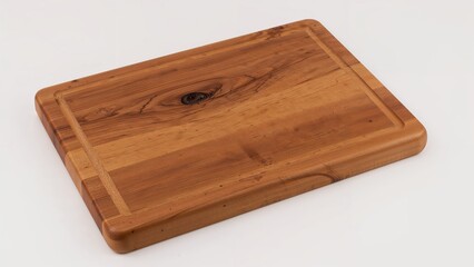 Wooden cutting board from bamboo or hardwood on white background. Durable and stylish kitchen accessory. Rustic home kitchen supplies. Natural wood finish and craftsmanship.