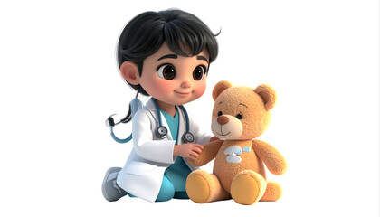 Pediatric Doctor Figurine Caring For Teddy Bear.