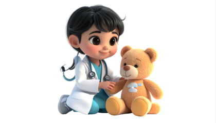 Pediatric Doctor Figurine Caring For Teddy Bear.
