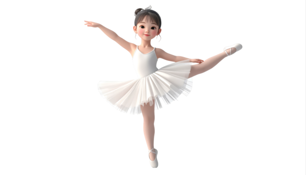 Graceful ballet dancer in white tutu performing leap.