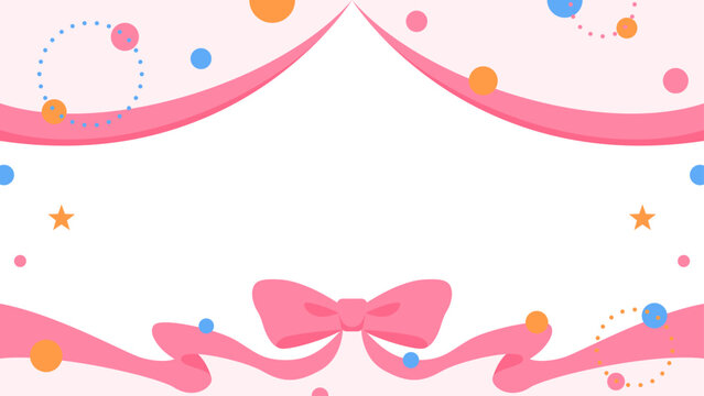 リボンのデコレーションフレーム、円形オブジェクト、ポップなデザイン、16：9サイズ