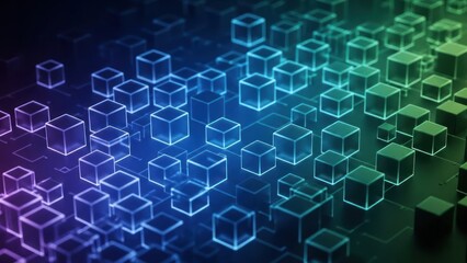 Obraz premium Abstract digital technology background with glowing neon cubes and light effects