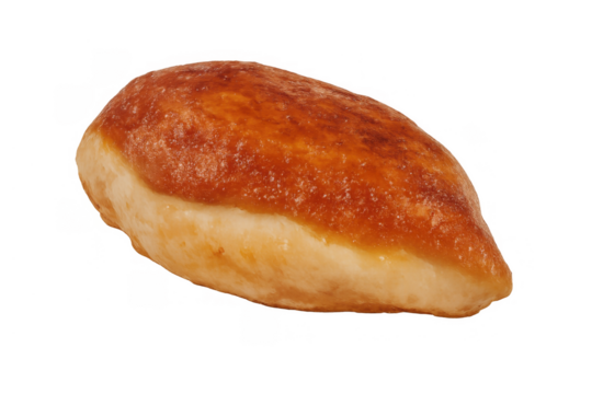 Golden brown baked roll or sweet bun, fresh pastry, delicious food snack, crusty dough, transparent background