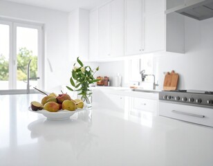 Slight tilt surface shot with soft kitchen white