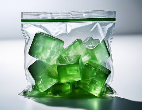 green ice cubes in a plastic zip lock bag