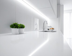 Top perspective counter in soft kitchen lighting white