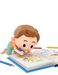 Young child drawing colorful shapes in a book.