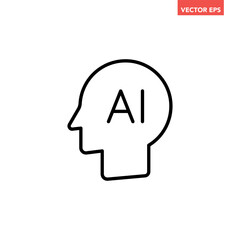 Artificial intelligence line icon, tech machine learning and cyber mind domination  flat design vector pictogram, infographic interface elements for app logo web button ui isolated on white background