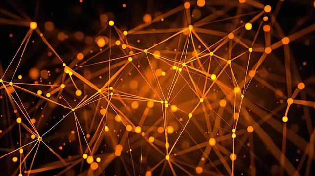 Radial digital lines with glowing nodes form a bright orange tech background, ideal for innovation themes, digital branding, and modern UI designs.