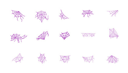 collection of purple spider webs on a white background