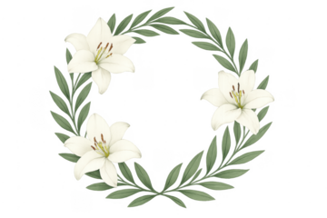 Lily and foliage wreath forming a natural frame