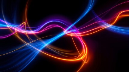 Obraz premium Abstract background with neon glowing lines and dark backdrop