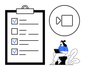 Productivity concept. Productivity enhanced by task checklists and video tutorials. Productivity tools, remote work efficiency, and organization for personal or professional use. Best for education