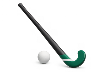 Field hockey stick and ball, sporting equipment for outdoor games and team sports, transparent background