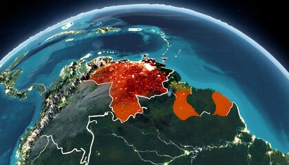 nighttime satellite image of venezuela south america