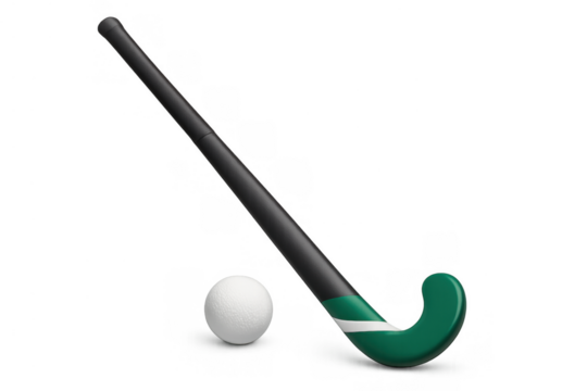 Field hockey stick and ball, sporting equipment for outdoor games and team sports, transparent background