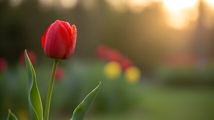 Floral portrait of a red tulip with warm backlighting symbolizing the ephemeral beauty of life