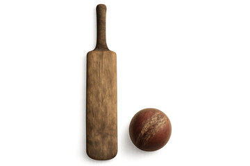 Cricket bat and ball representing classic traditional sports equipment and recreation game, transparent background