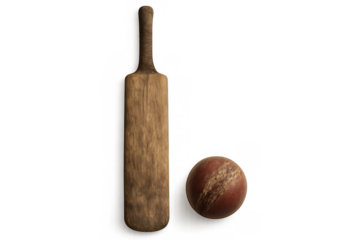 Cricket bat and ball representing classic traditional sports equipment and recreation game, transparent background