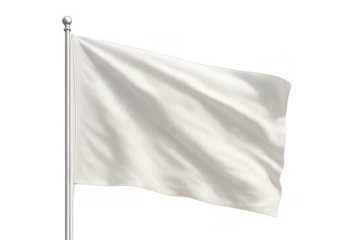 White flag waving on flagpole representing surrender, peace, truce, and a new beginning, blank for text