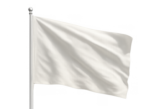 White flag waving on flagpole representing surrender, peace, truce, and a new beginning, blank for text