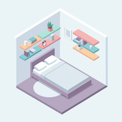 Fototapeta premium Isometric Bedroom Illustration - Cozy Interior Design.