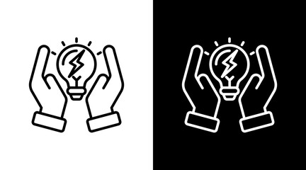 Hand With Light Bulb With Icon Set Design