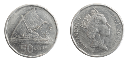 Fiji fifty cents coin on white isolated background