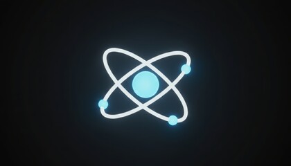 A glowing illustration of an atom with orbiting electrons against a dark background.