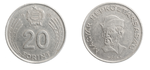 Hungary twenty forint coin on white isolated background