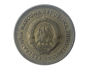 Yugoslavia ten dinara coin on a white isolated background