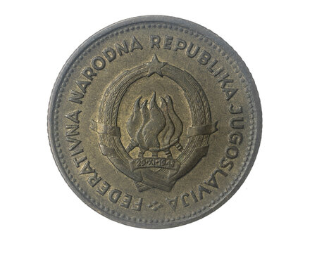 Yugoslavia ten dinara coin on a white isolated background